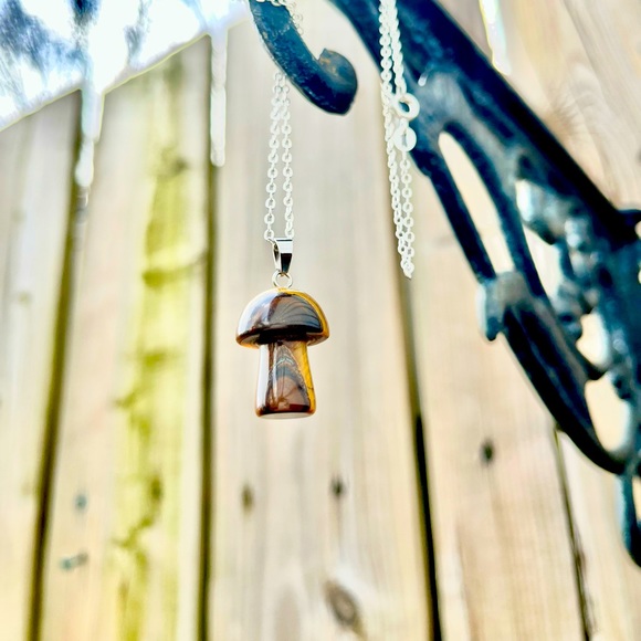 Tigers Eye Mushroom Sterling Silver Necklace - Picture 1 of 5